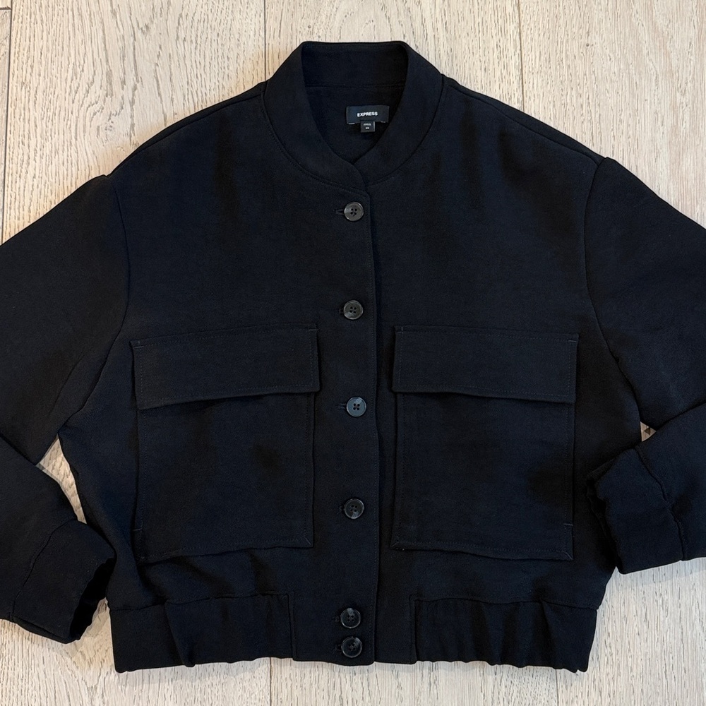 Express Patch Pocket Cropped Bomber Jacket In Pit… - image 1